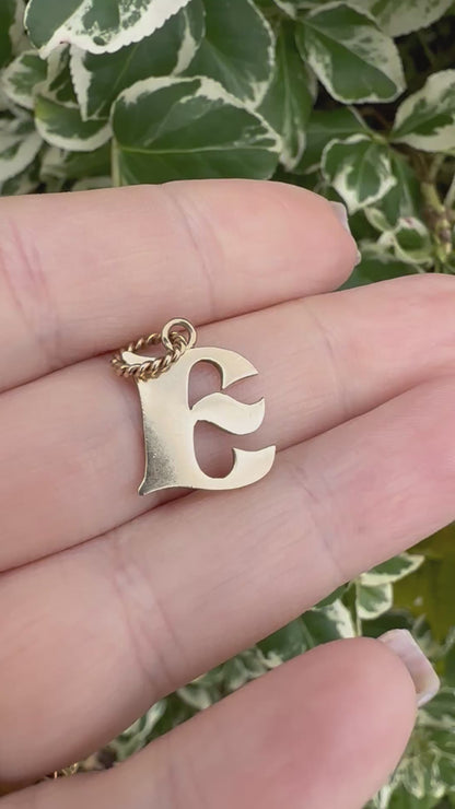 Vintage 9ct Yellow Gold E charm