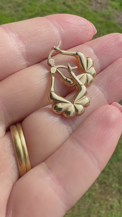 9ct Gold Butterfly puffy hoops