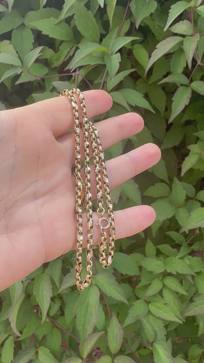 Antique 9ct Rose Gold Tulip belcher mix link chain