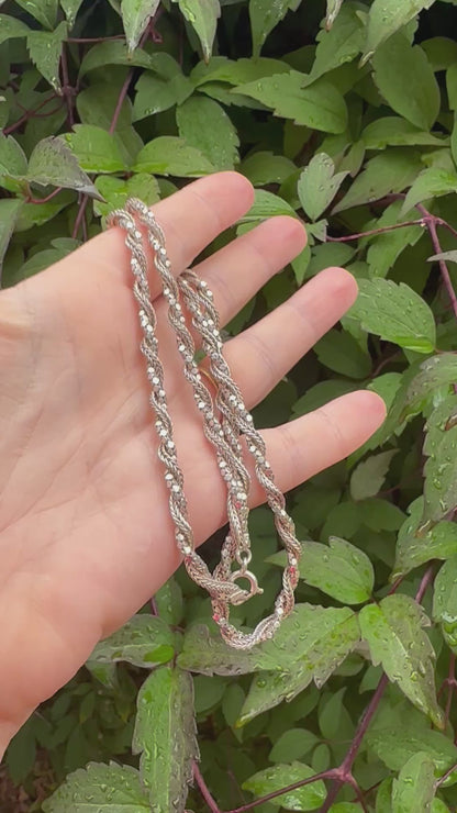 Sterling Silver disco and foxtail twist chain