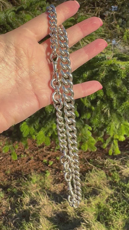 Antique Sterling Silver Chunky Curb Albert  Chain with Extender, 95g, 16.5inches