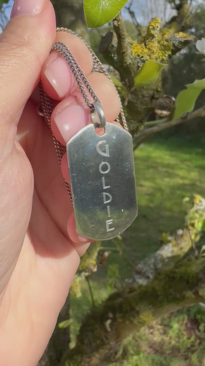 Silver Goldie Nameplate pendant on a curb chain