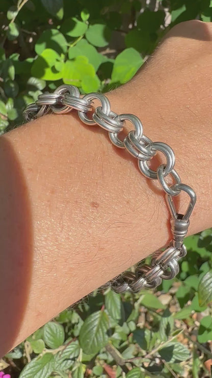 Sterling Silver chunky Double Rolo Bracelet, with dog clip