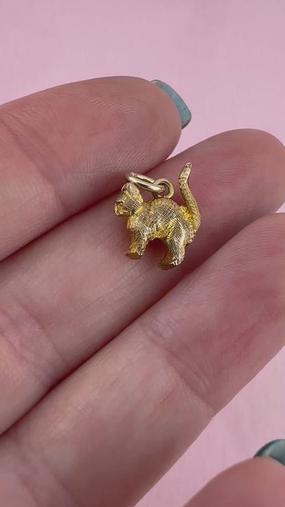 9ct Gold Cat Charm, solid not hollow