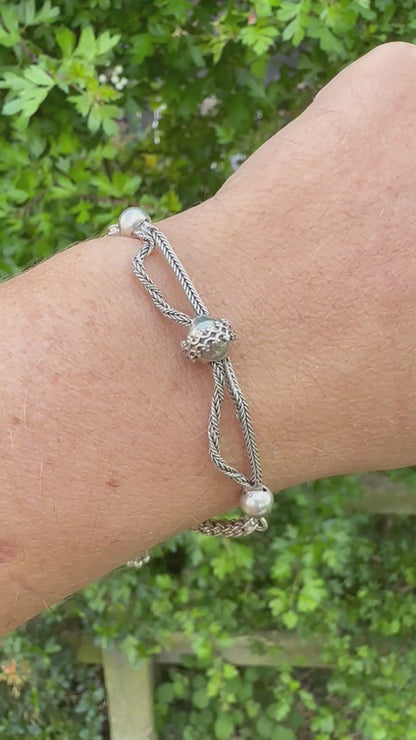 Silver Albertina Bracelet with Tassel, T-Bar & Dog Clip