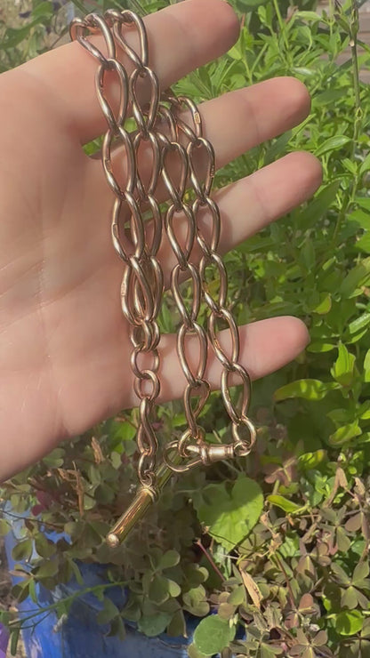 Antique 9ct Rose Gold Open Curb Albert chain