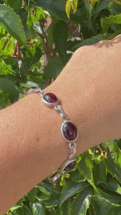 Sterling Silver Garnet Cabochon Bracelet