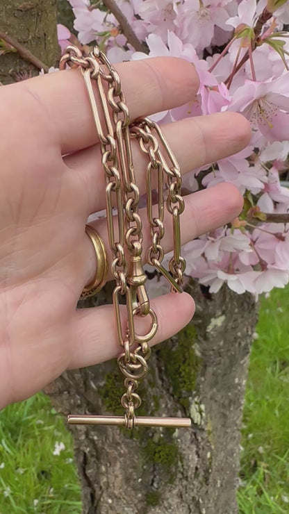 Antique 9ct Rose Gold Trombone Albert Chain