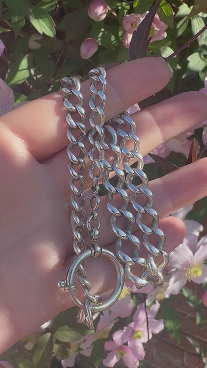 Antique Sterling Silver Graduated Curb Albert with XL bolt clasp