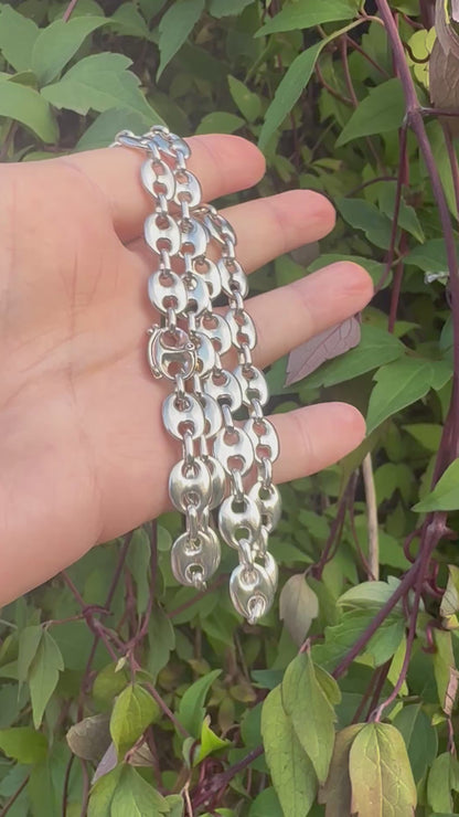 Sterling Silver Mariner chain with concealed clasp.