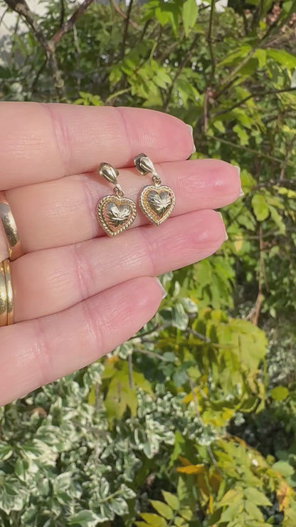 9ct puffy heart drop earrings