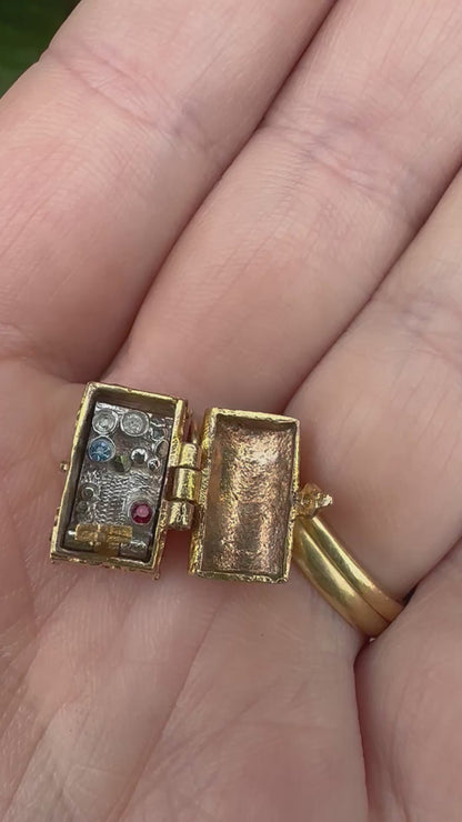 Reserved for Teigan Vintage 9ct Gold Articulated Treasure chest charm with diamonds