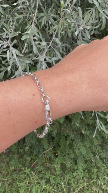 Vintage Sterling Silver Mini trombone link bracelet with swivel dog clip