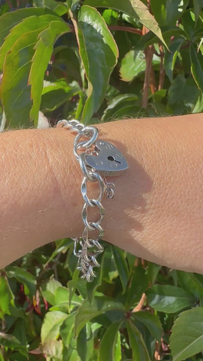 Sterling silver Curb bracelet with heart padlock