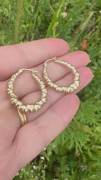 Vintage 9ct Heart Hoops