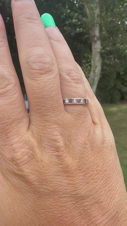 9ct Gold Diamond and Ruby Half eternity band