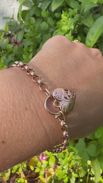 Vintage 9ct Rose Gold Rolo bracelet with heart padlock