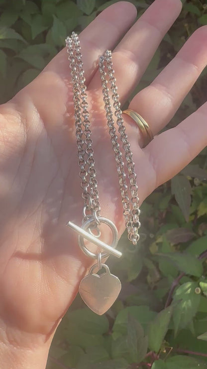 90s Sterling Silver Toggle and heart chain