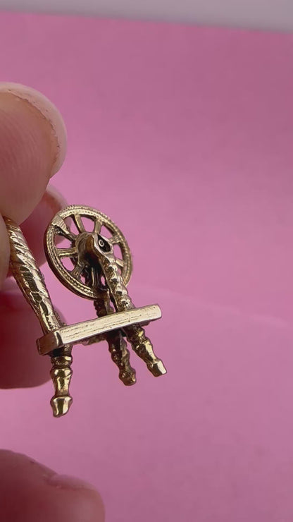 Vintage 9ct Spinning Wheel articulated charm