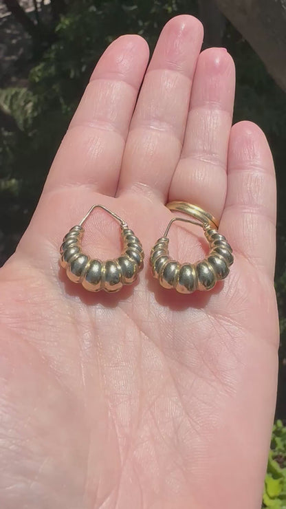 Vintage 9ct Gold Puffy Ribbed Hoops
