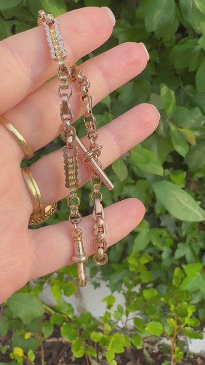 Antique 9ct Rose Gold fancy link bracelet with dog clip & t- bar