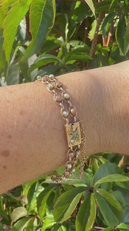 Antique 15ct Gold Coral and Pearl bracelet with stunning barrel clasp