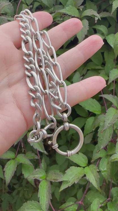 Re-imagined mixed link 800 & Sterling silver Albert chain with XL bolt clasp.