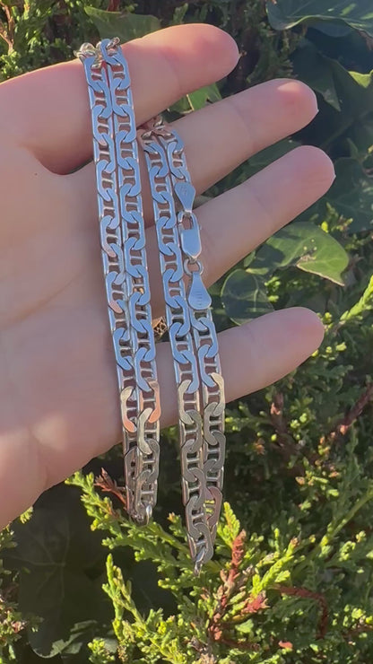 Vintage Sterling Silver Flat Mariner Chain
