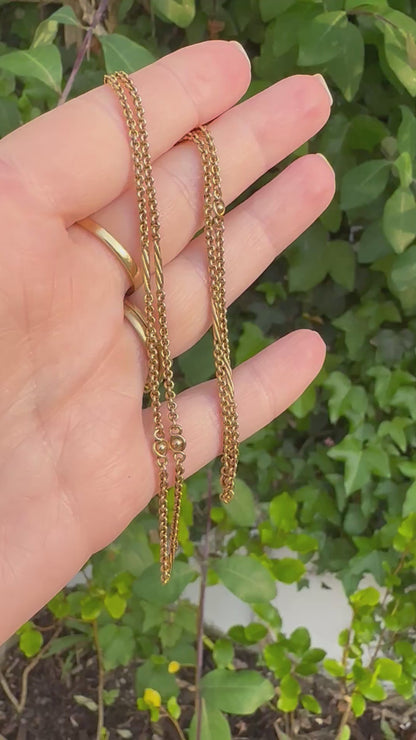 Antique 15ct Rose Gold Cable chain with Infinity Ball links and twisted bar links, plus a bolt clasp. 7.71g