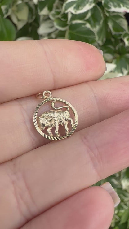 9ct Taurus Charm with engine turned frame