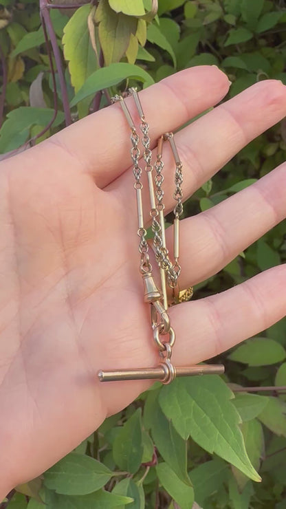 Antique 18ct Bi-Colour Bar & Lovers Knot Albert chain with 18ct dog clip & 9ct T-Bar.