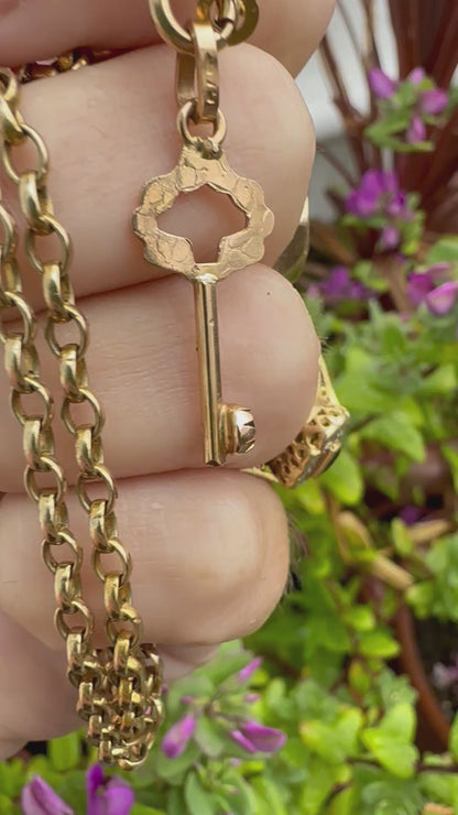 Vintage 14ct Gold Key charm, with green paste stone