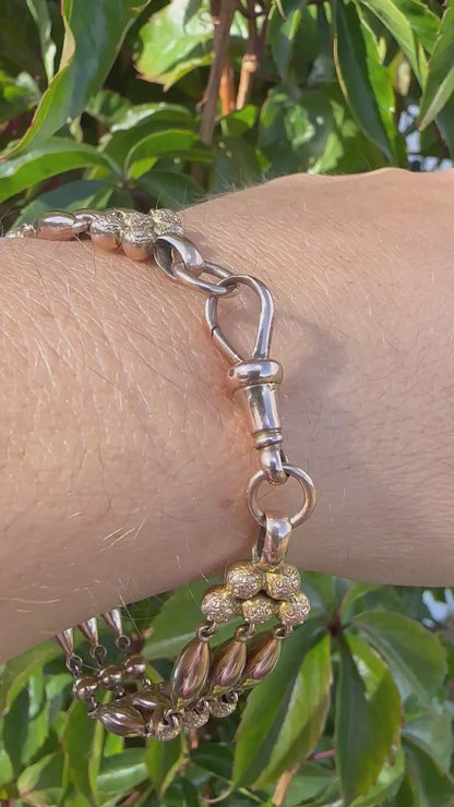 Antique 9ct Rose Gold Bead Gare bracelet with dog clip