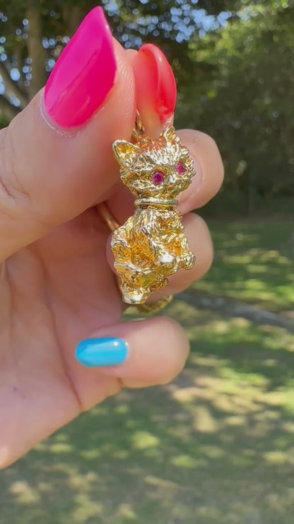 9ct Gold Cat charm with Ruby eyes