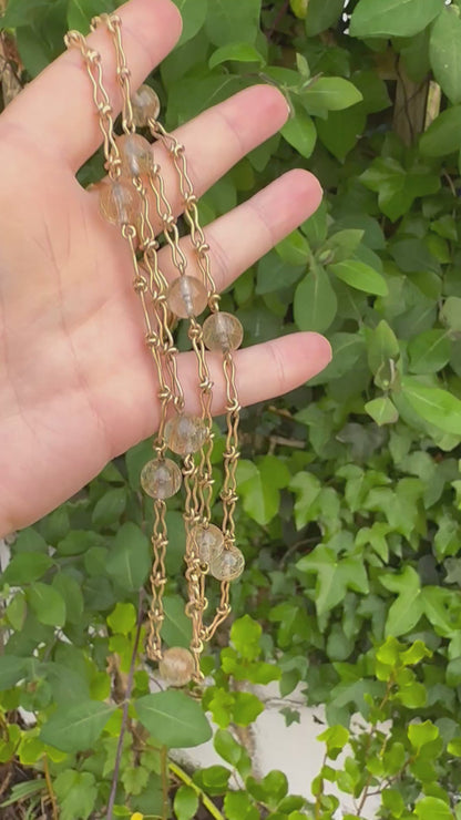 Vintage 9ct Yellow gold Ribbed Infinity link with Rutilated Quartz beads