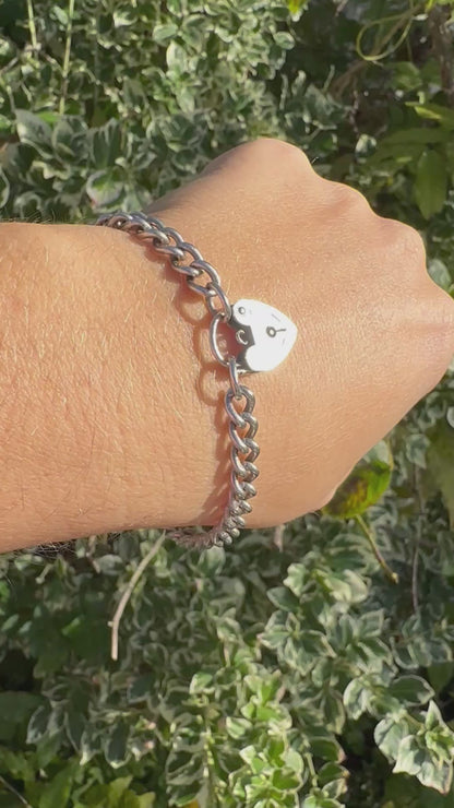 Sterling Silver Curb bracelet with heart padlock