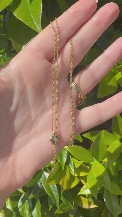 Vintage 9ct Gold Loose Rope chain with heart tassel slider.