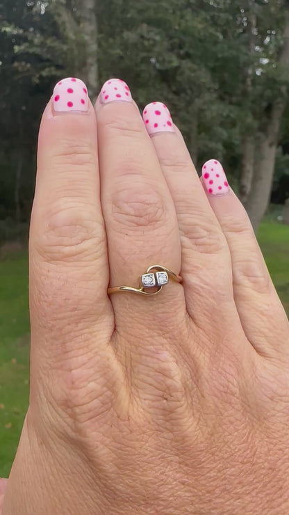 18ct Gold square set Diamond Toi Et Moir ring