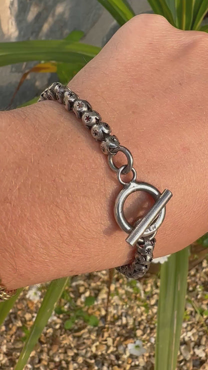 Sterling Silver Star Pierced Ball link bracelet with toggle clasp