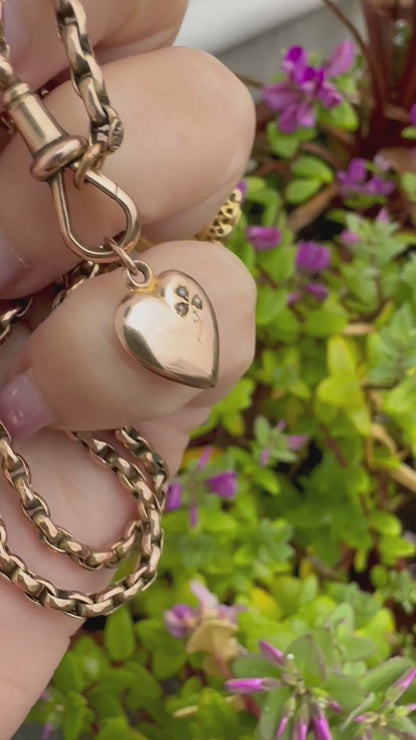 Antique 9ct heart charm with seed pearl clover