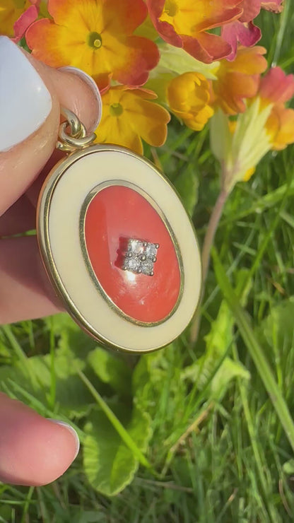 14ct Gold Coral and Diamond Pendant