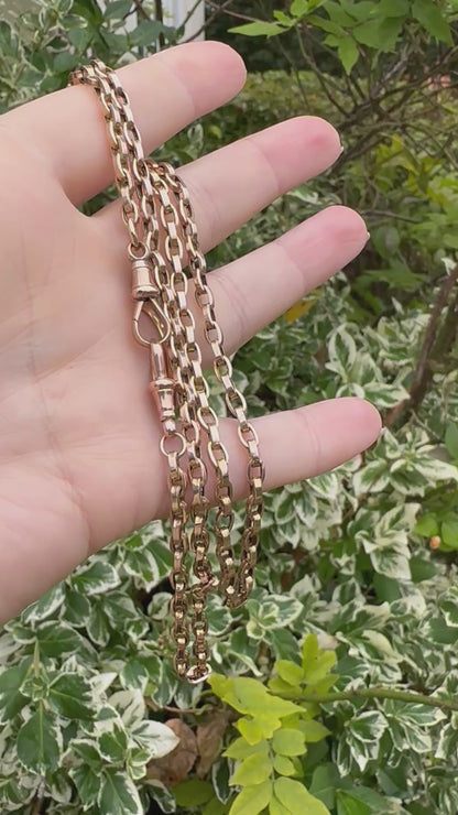 Antique 9ct Rose Gold Flat edged Oval belcher with 2 dog clips