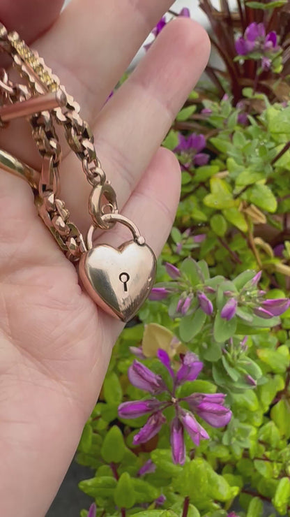 Antique 9ct Rose Gold Puffy heart padlock