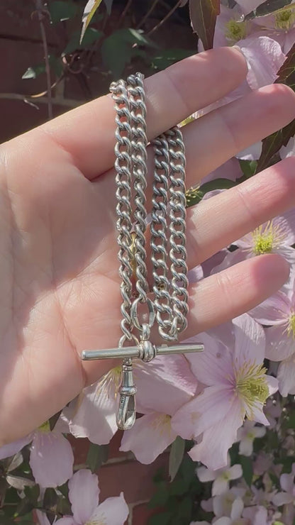 Antique Sterling Silver Ungraduated Curb Albert with dogclip and t-bar