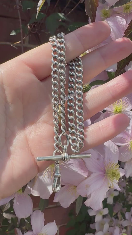 Antique Sterling Silver Ungraduated Curb Albert with dogclip and t-bar