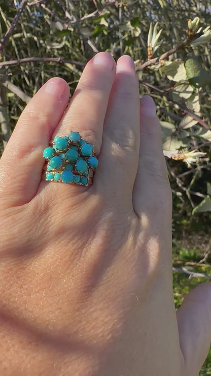 French 14ct Turquoise 5 hinged Harem ring