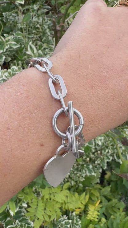 Vintage Sterling Silver paperclip bracelet with heart toggle