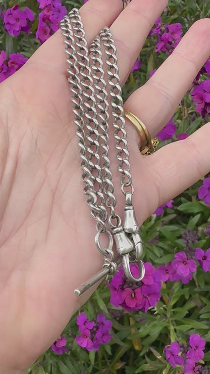 Sterling Silver Albert Chain with double dog clips