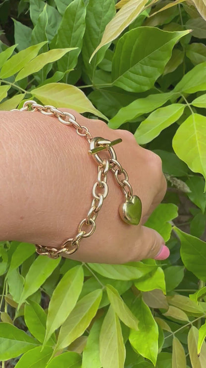 Vintage 9ct Gold Cable bracelet with heart toggle and heart t-bar