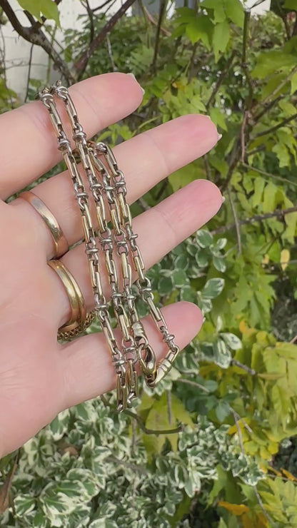 Vintage 9ct white and yellow gold double trombone and infinity link chain